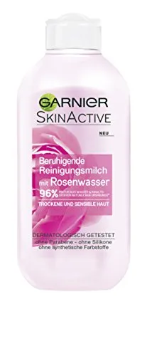 Garnier Reinigungsmilch mit Rosenwasser - 200ml für trockene & sensible Haut - Gesichtsreiniger mit beruhigendem Rosenwasser, ideal für trockene und sensible Haut, spendet Feuchtigkeit und reinigt sanft.