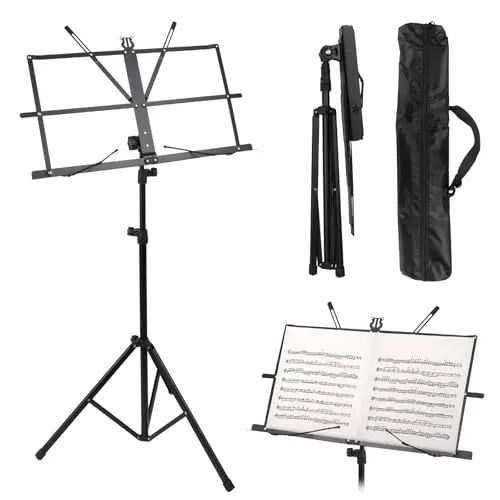 Klappbarer Notenständer 2 in 1 - Stabil & Höhenverstellbar - Notenständer für Kinder & Erwachsene, flexibel einstellbar von 65 cm bis 135 cm, inklusive wasserdichter Tragetasche, ideal für Musiker unterwegs.