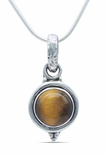 mantraroma echt Silberkette mit Tigerauge brauner Edelstein Damen Kettenanhänger 925 Sterlingsilber Halskette Geschenk (AK3-143-18-45)