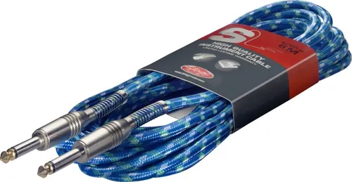 GITARREN KABEL TWEED DESIGN - BLAU - INSTURMENTEN ANSCHLUSS KABEL 6.3 KLINKE