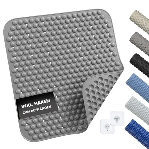 MP Living® Antirutschmatte Dusche – 53x53 cm Duschmatte aus TPE – 100 % BPA-frei, rutschfest & hygienisch – für Sensible Haut – inkl. 2 Haken – maschinenwaschbar & schimmelresistent