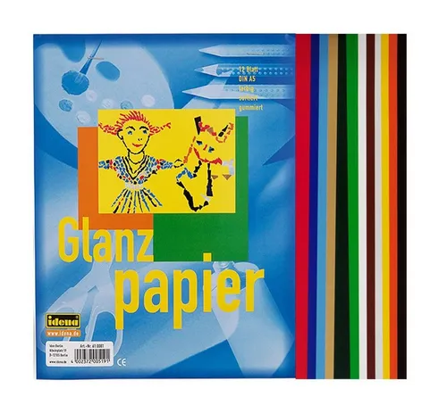 Idena Bastelkartonpapier Idena Glanzpapier A5 12 Blatt sort., gummiert
