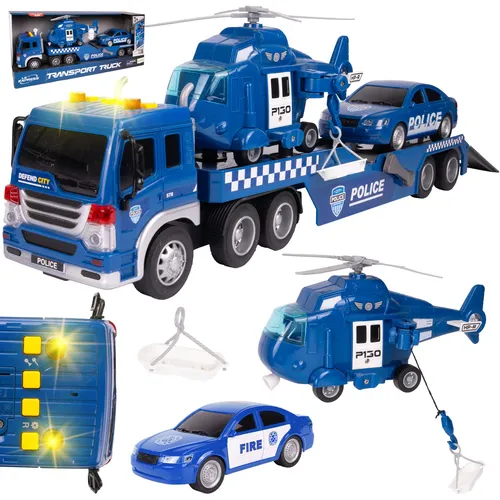 Malplay Polizei Wohnwagen LKW Polizei Hubschrauber Bausatz Licht Sound Blau