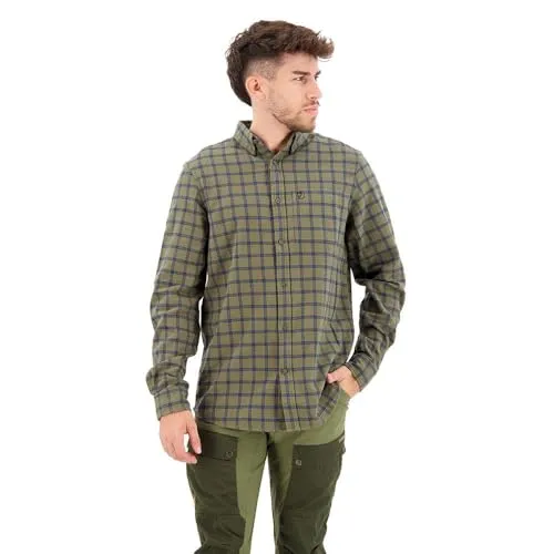 Fjällräven övik Flannel Shirt M - Laurel Green-Indigo Blue - Funktionales Flanellhemd aus weicher Bio-Baumwolle, ideal für Freizeit und Alltag. Der Regular Fit sorgt für optimalen Tragekomfort und eine lässige Note durch die Brusttasche.