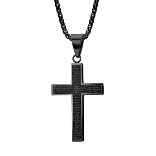 meberg Karma NH10716633 Halskette mit Kreuz Schwarz Herren Edelstahl 60 cm Kette Herrenschmuck Edelstahlkette Männer Herrenhalskette Geschenk für Ihn (Schwarz)