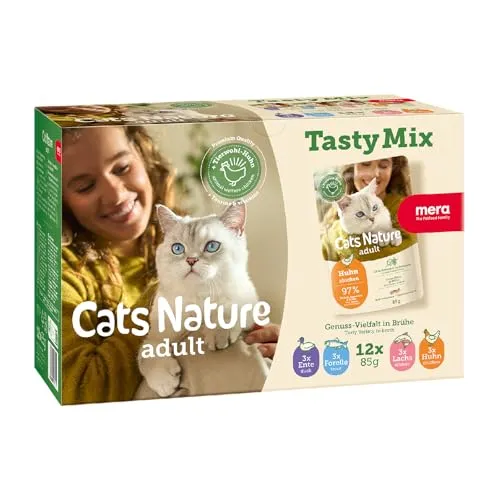 Produktbild MERA Cats Nature Adult Tasty Mix Premium Katzenfutter Nass 12x85g | ohne Zucker und Getreide | Adult Katzen Nassfutter hoher Fleischanteil | Vorteilspack