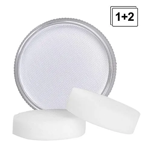 Lynlon Schminke Set , Theaterschminke, Karnevalsschminke, 1 Profi-Aqua Schminkfarben mit 2 Schmink-Schwämmchen für Professionellen Clowns und Mimes ( Weiß - 30g - Wasserlösliche )