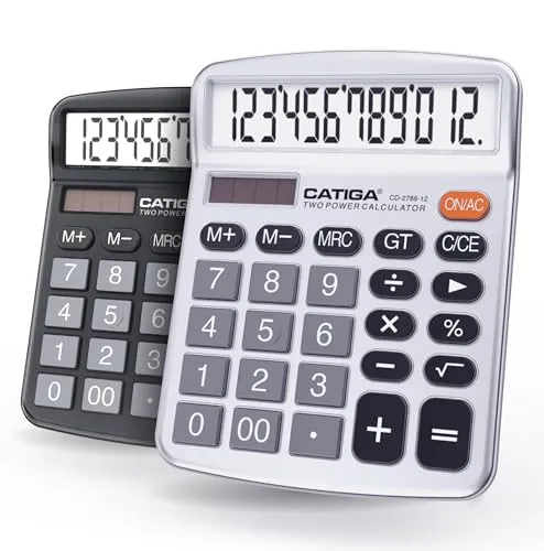 CATIGA Tischrechner 12-stelliger mit großem LCD-Display, sensitiven Tasten, Solar und Batteriebetrieb, Kompakt, leistungsstark und vielseitig, Standardfunktion für Büro, Haus, Schule, CD-2786