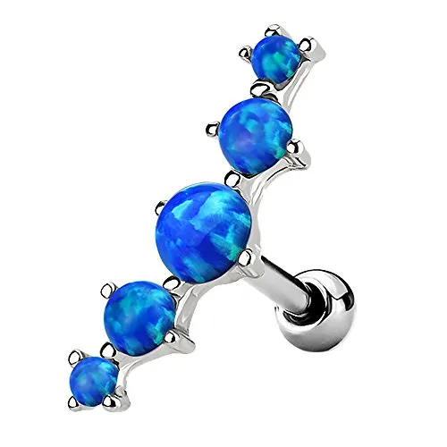 Piercingfaktor Tragus Piercing Helixpiercing Helix Ohr Cartilage Knorpel Stecker mit 5 Opal Steinen Silber Blau