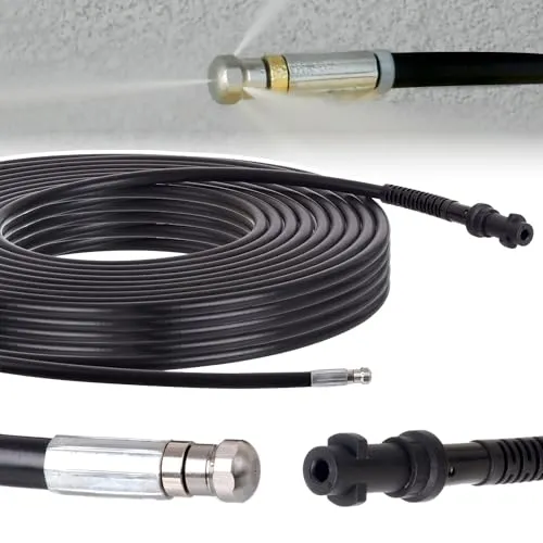 Rohrreinigungsschlauch Set 15m für Kärcher Hochdruckreiniger - Schläuche für Hochdruckreiniger mit 15m Länge und 200 bar Druck, ideal für effektive Rohrreinigung. Inklusive Adapter und Düse für Kärcher Modelle K2-K7.