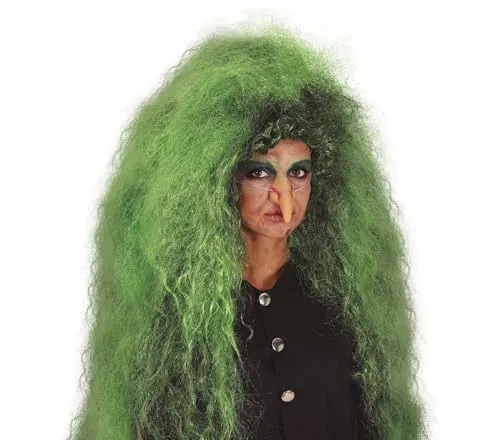 FIESTAS GUIRCA Perücke, schwarz und grün (Einheitsgröße), Hexenkostüm-Zubehör für Halloween und Themenpartys, ideal für erwachsene Damen, Grün