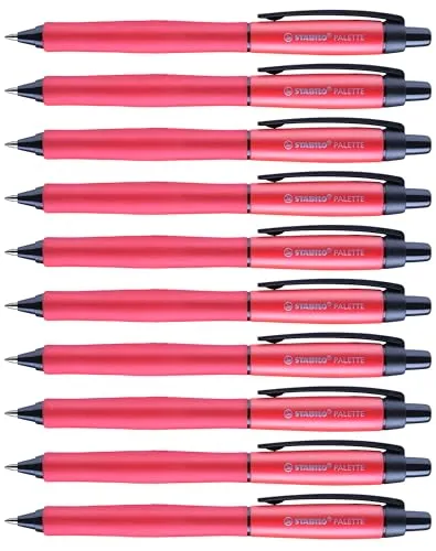 STABILO - Tintenroller mit Druckmechanik - PALETTE - Strichbreite F (0, 4 mm) - 10er Pack - rot