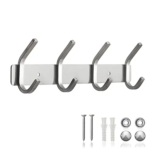 ERWEY Kleiderhaken Wand mit 4 Haken Garderobenleiste Edelstahl Hakenleiste Garderobenhaken Handtuchhaken Wandmontage Gebürstet ca. 30kg
