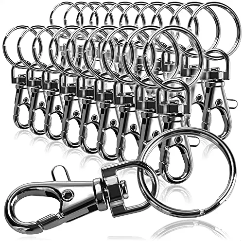 COM-FOUR® 20x Karabinerhaken mit Schlüsselring - Karabiner mit Drehgelenk für Schlüsselanhänger - 55 mm (20 Stück schwarz)