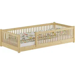 ERST-HOLZ Niedriges Kinderbett 90x200 cm aus Kiefer - Kompaktes und sicheres Bodenbett für Kleinkinder, 14 cm hoch, mit stabilen Pfosten. Ideal für einen behaglichen Schlaf und einfaches Ein- und Aussteigen.