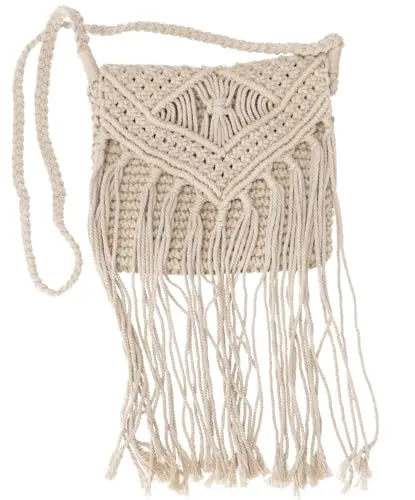 GURU SHOP Makramee Umhängetasche - Boho Schultertasche aus Baumwolle - Damen-Schultertaschen, handgefertigt in Bali, mit praktischem Reißverschluss für sicheren Stauraum und weichen Baumwollschnüren für hohen Tragekomfort.