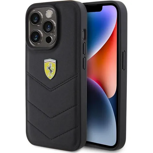 Ferrari FEHCP15LRDUK Hülle für iPhone 15 Pro - Standard Handyhüllen mit gestepptem Design und hochwertigem Metalllogo - Schützen Sie Ihr iPhone stilvoll und sicher!