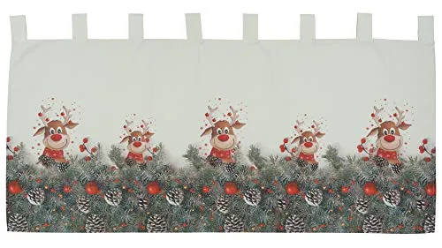 Raebel OHG Scheibengardine Weihnachtsgardine Panneau Weihnachten Bistrogardine Gardine Elch rote Nase 100% Polyester Blickdicht (60 x 120 cm)