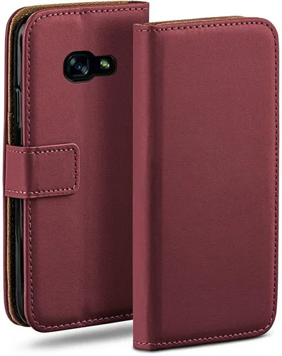 moex Handyhülle für Samsung Galaxy A5 (2017) Hülle Klappbar Book Case Weinrot 5,2 Zoll, Klapphülle Kartenfach Flip Cover Handytasche Leder Optik Schutzhülle
