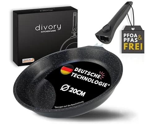 DIVORY kleine Pfanne 20cm – Abnehmbarer Griff & Induktion - Pfanne Ø 20 cm mit innovativer Antihaftbeschichtung, ideal für fettfreies Kochen. Perfekt für alle Herdarten und spülmaschinenfest durch abnehmbaren Griff.