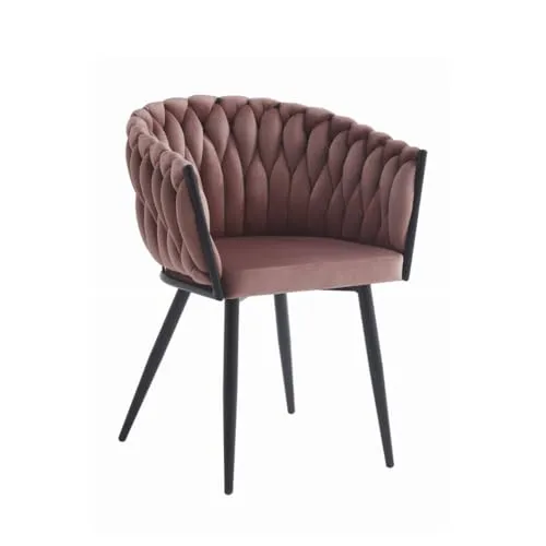 VBChome Stuhl Samtstoff Dunkelrosa - Eleganter Esszimmerstuhl im Glamour-Stil - Bürostühle in modernem Glamour-Design mit hochwertigem Samtstoff und handgeflochtenem Rückenteil für höchsten Sitzkomfort und Stil in jedem Raum.
