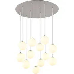 Pendellampe RIHA 12-flammig mit Glaskugeln - Moderne Deckenleuchte aus matt Nickel mit 12 opalen Glaskugeln für gleichmäßige Lichtverteilung, ideal für Wohn- und Essbereiche. Stilvolles Design und 310 Lumen schaffen ein einladendes Ambiente.