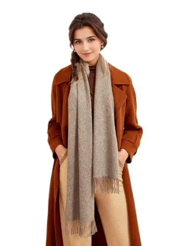 Prettystern 100% Kaschmir-Schal für Damen Herren Einfarbig lange Fransen kuschelig warm cashmere scarf 6 Grau