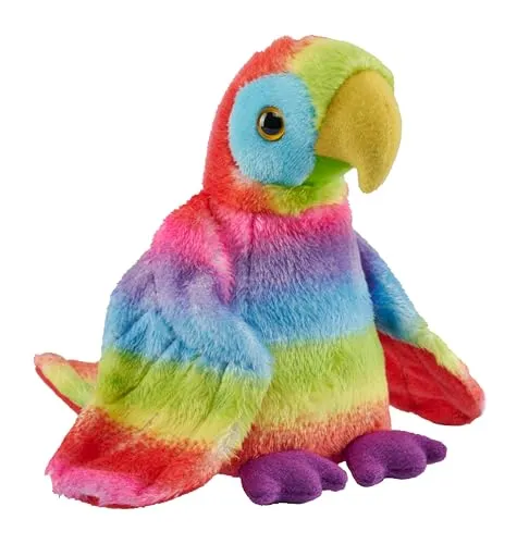 Wild Republic Pocketkins Eco Rainbow Ara, Stofftier, 12 cm, Plüschtier, Hergestellt aus recycelten Materialien, Umweltfreundlich