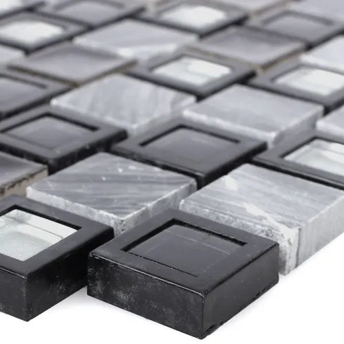 Glas Naturstein Marmor Mosaik Mosel Schwarz Grau Küchen Fliesen Spiegel Bad