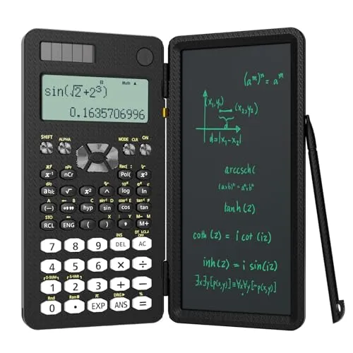 ROATEE Schwarz Faltbarer Wissenschaftlicher Taschenrechner mit Schreibtablett, 16.5 cm für Schüler