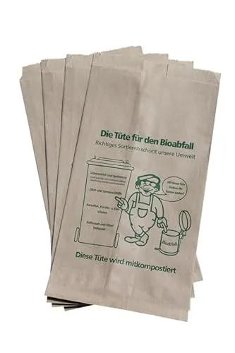 Bioabfalltüten Papier braun 9,5 l Biomülltüten Kompostbeutel Mülltüten Müllbeutel Bio 20 + 16 x 36 cm (10 Stück)