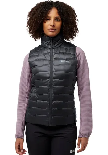 Jack Wolfskin PASSAMANI DOWN VEST W RDS - Grau L (42/44) - Funktionsjacke mit 90% Entendaunenfüllung für optimale Wärmeisolierung, atmungsaktiv, wasserdicht und winddicht – ideal für Outdoor-Aktivitäten.