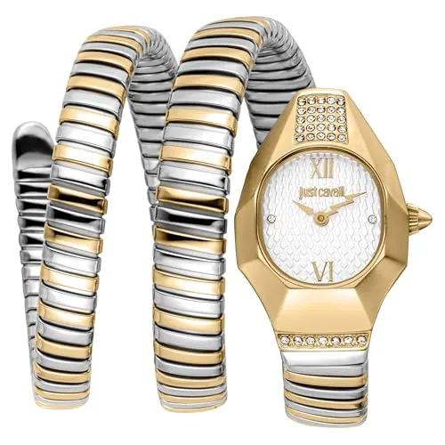 Just Cavalli Damenuhr Signature Snake in Gold und Silber - Elegante Damenuhr mit modernem Design, Quarz-Technik und poliertem Gehäuse. Ideal für stilbewusste Frauen, die ein zeitloses Accessoire suchen.