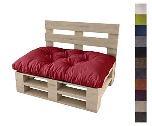 sunnypillow Palettenkissen für Gartenmöbel - Sitzkissen 120 x 50 cm - Palettenauflage für Palettensofa - Palettenpolster, Sitzpolster für Palettenmöbel - Gesteppte Gartenkissen - Kissen Rot