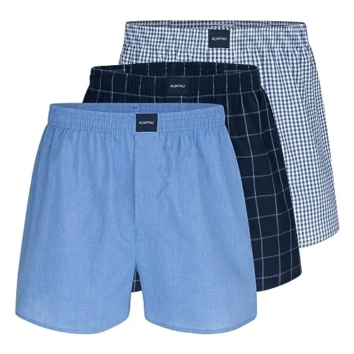 Almonu Web Boxershorts 3er Pack (XL Blau karriert) - Bequeme Boxershorts aus 100% Baumwolle für Männer. Der elastische Bund sorgt für einen perfekten Sitz, ideal für den täglichen Gebrauch. Stil und Funktionalität vereint in einem 3er Set.