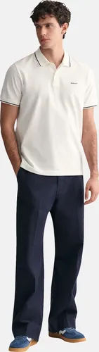 Gant Herren Tipping SS Pique Rugger, White, L - Poloshirt für Herren mit normaler Passform, Flachstrickkragen und stylischen Randstreifen an Ärmelenden und Kragen für einen sportlichen Look.