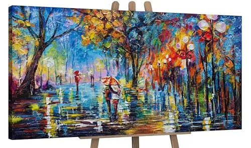 YS-Art Abstrakt Stil Acryl Gemälde auf Leinwand Herbstliche Allee handgemalt Wandbilder Wohnzimmer modern Wohndekor Bilder echte warme Kunstwerke gerahmt 160x80 cm