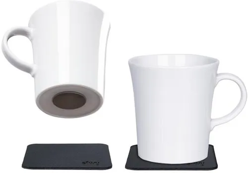 Silwy Magnet Porzellantasse mit Henkel, 2-teilig, 270ml, weiß - Thermobehälter, innovative Magnet-Technologie für sicheren Halt auf metallischen Oberflächen