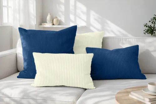 Amilian Dekokissen 4er Set mit Füllung – Sofakissen Set in Mitternachtsblau/Lichtblüte