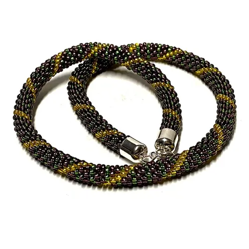 tolle Häkelkette grün / violett / gelb mit 925 Silber Verschluß 44 cm Handarbeit