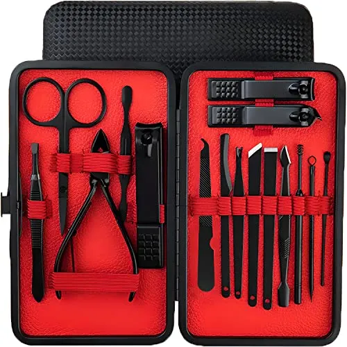 Retoo Manikure-Set, Maniküre Pediküre Set 16 Teiliges, Nagelknipser, Edelstahl, Professionelles Nagelset für Damen, Herren, Reisetasche, Nagelschere, Nagelpflege Kit für Zuhause, Reisen, Schwarz
