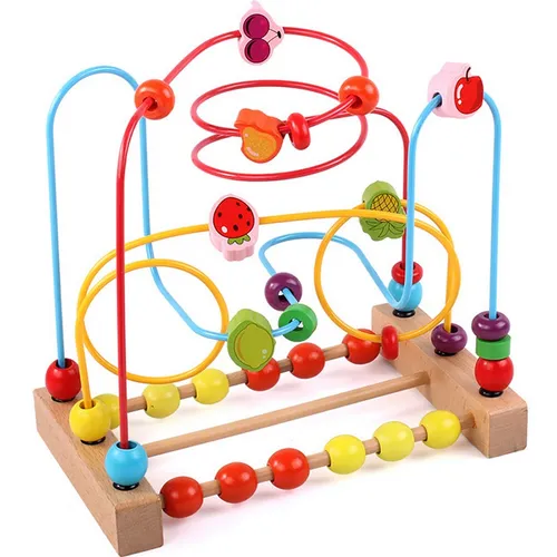 Motorikschleife Holz - Dschungel Perlenlabyrinth für Babys ab 6 Monate - Motoriktrainer aus Holz, fördert die Hand-Augen-Koordination und kreatives Spielen für Kinder im Dschungel-Thema.