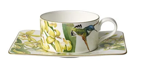 Villeroy & Boch Tasse Amazonia Teetasse mit Untertasse 230 ml - Elegante Teetasse mit Untertasse aus hochwertigem Porzellan, verziert mit exotischen Regenwaldmotiven. Ideal für stilvolles Servieren und Einladungen. Spülmaschinenfest und praktisch im Alltag.