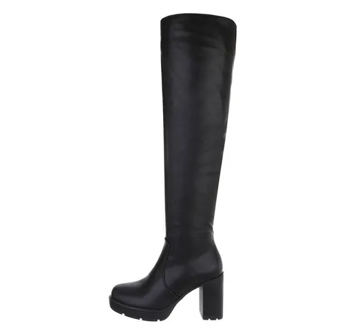 Ital-Design Damen Party & Clubwear Overkneestiefel (85080858) Blockabsatz High-Heel Stiefel in Schwarz