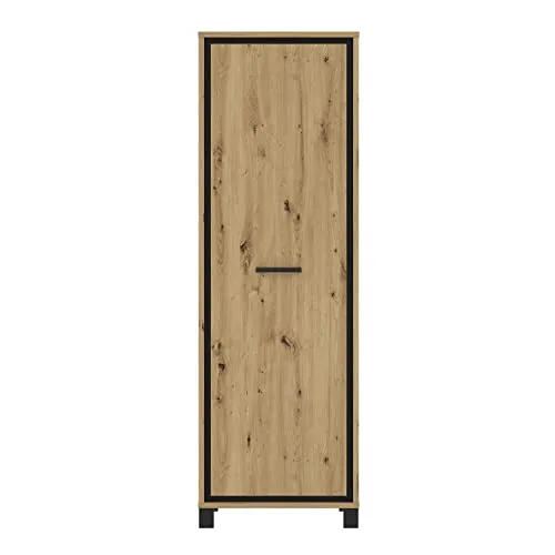 Livetastic Garderobenschrank, Schwarz und Eiche - Stylischer Garderobenschrank (1-türig) in modernem Design, ideal für einen aufgeräumten Eingangsbereich mit praktischem Stauraum für Jacken und Accessoires.