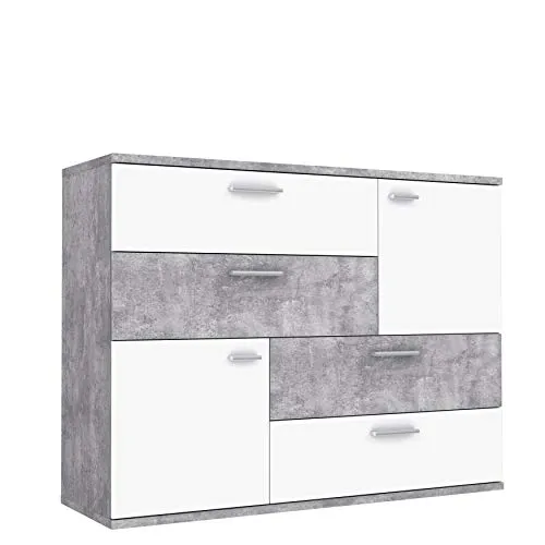 FORTE Kommode Skive, 125 cm in Grau mit 4 Schubladen - Kommode in modernem Design, ideal für stilvolle Aufbewahrung. 4 Schubladen und 2 Türen bieten viel Stauraum. Nachhaltig produziert aus FSC®-zertifiziertem Holzwerkstoff.