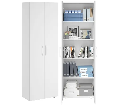 Bellamio Mehrzweckschrank Apol - Robuster Aktenschrank in Weiß - Mehrzweckschrank Apol, 2 Türen, 4 Einlegeböden und kratzfeste Oberfläche. Ideal für Büro oder Zuhause, bietet viel Stauraum bei kompakten Maßen.