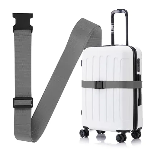Flexot® F-3046 | Koffergurt mit Clip-Schnalle | Verstellbare Länge | reißfestes Gewebe | für alle Koffer wie Handgepäck, Reisekoffer aus ABS oder Stoff (Dunkelgrau, Clip-Schnalle)
