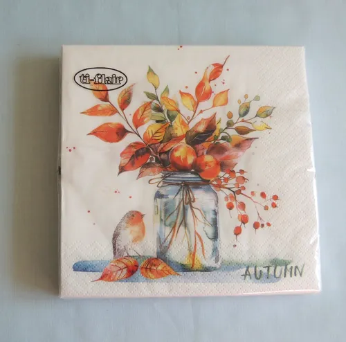 Servietten Rotkehlchen HERBST Strauß im Glas 1x Packung OVP Motivservietten t 20
