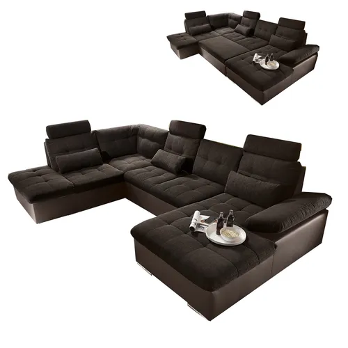 Wohnlandschaft schwarz-braun mit Liegefunktion von Roller